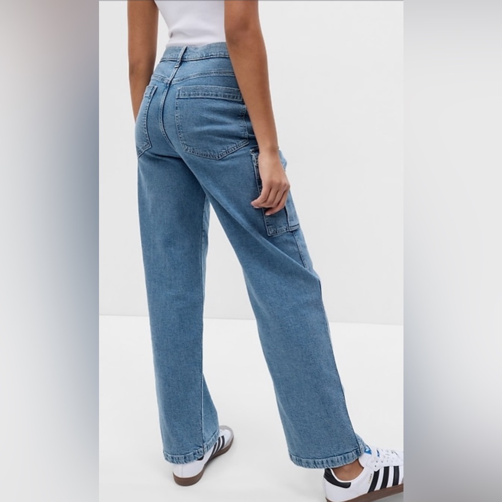 WOMENS GAP MID-RISE 90’s LOOSE FIT CARGO LIGHT BLUE FADED WASH JEANS SIZE 25 - Picture 3 of 13